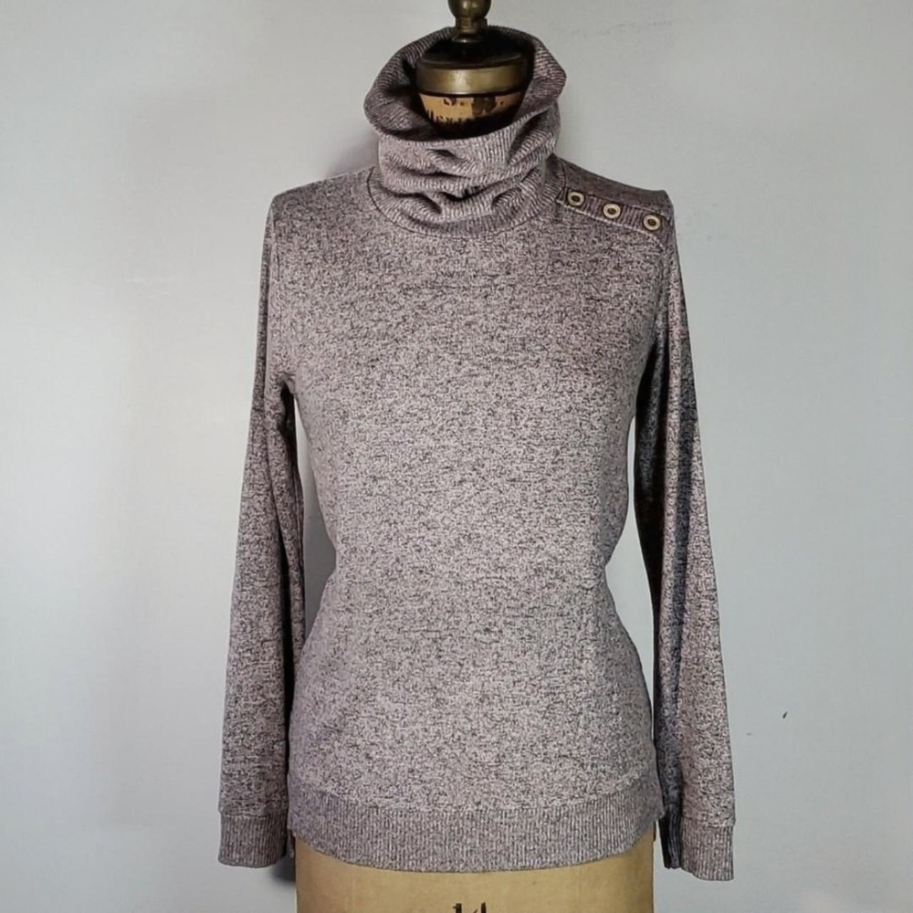 Pink Clover Size S/M Sweater Turtle Neck Knit Heather Pink Grey Soft Long Sleeve